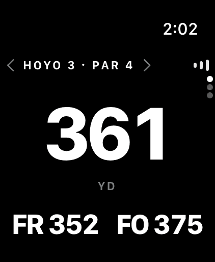 Apple Watch showing hole 3, par 4: 368 yards to the centre of the green, 359 to the front, 382 to the back.